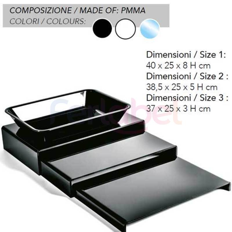 alzata da banco composta da 3 piani con piega lato corto