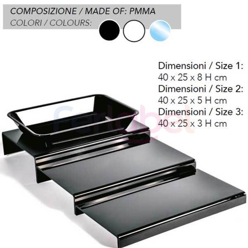 alzata da banco composta da 3 piani con piega lato lungo