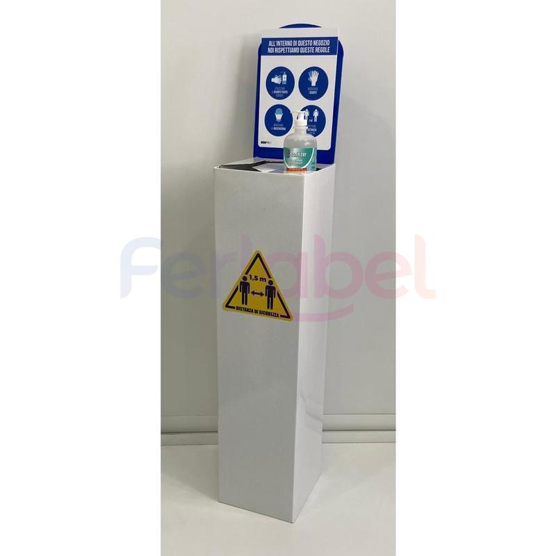 totem igienizzante in forex + 1 flacone gel sanitizer 500ml + cartello + adesivo triangolare