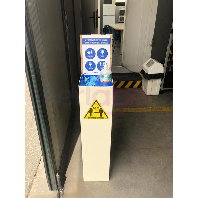 totem igienizzante in forex + 1 flacone gel sanitizer 500ml + cartello + adesivo triangolare