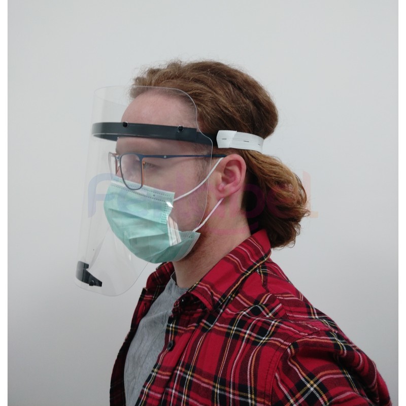 kit visiera protettiva con fascia in materiale termoplastico certificato per il contatto con la pelle