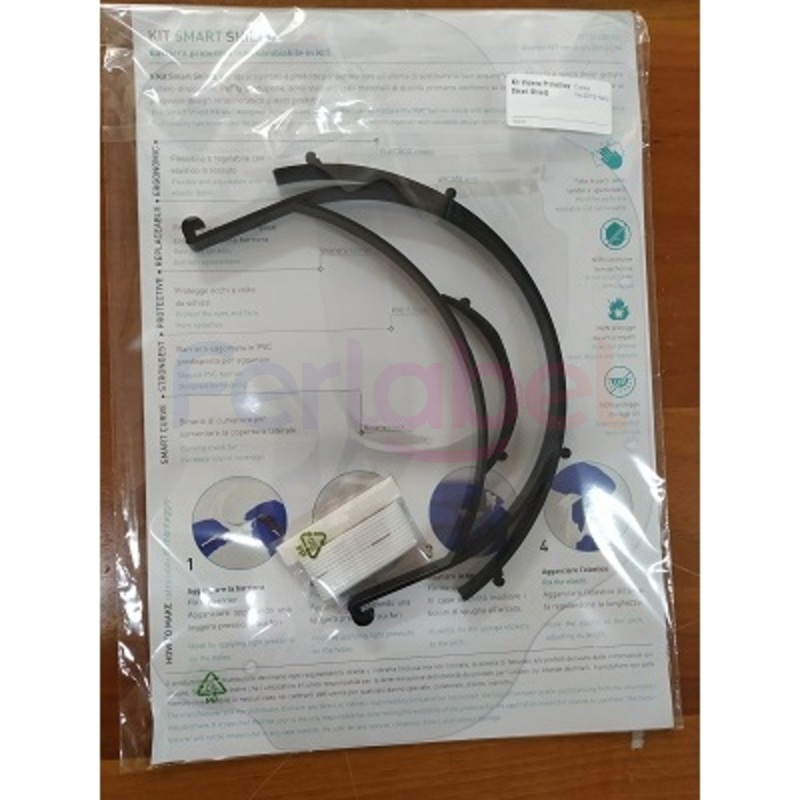 kit visiera protettiva con fascia in materiale termoplastico certificato per il contatto con la pelle