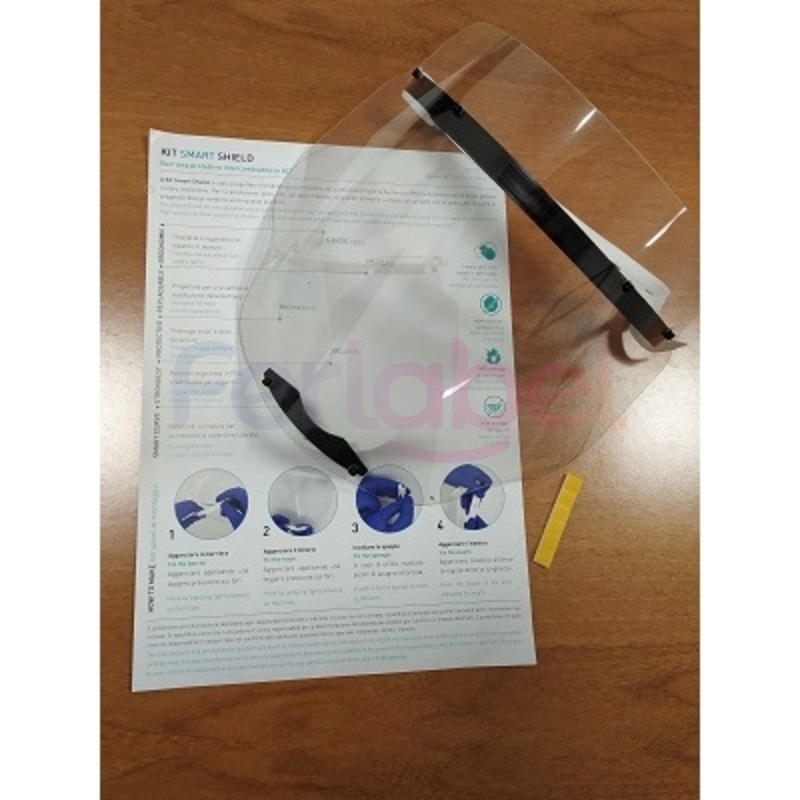 kit visiera protettiva con fascia in materiale termoplastico certificato per il contatto con la pelle