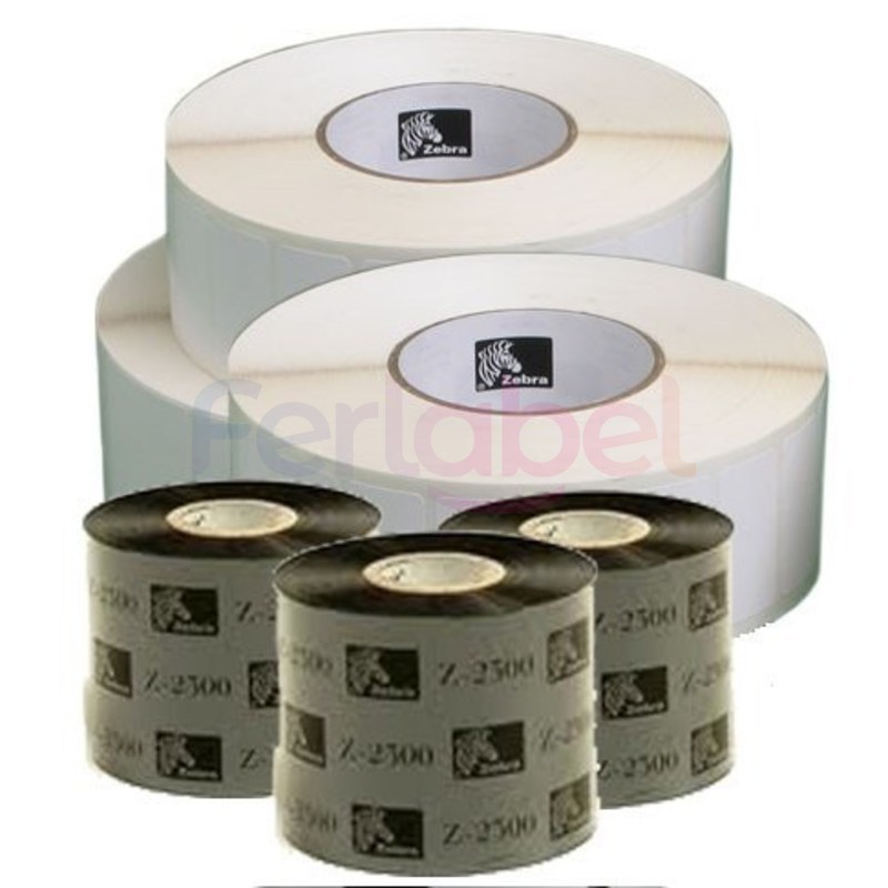 kit zebra zipship 2, 3x rotoli z-select 2000t (102x102 mm) + 3x film termici zebra 2300 wax per stampanti desktop