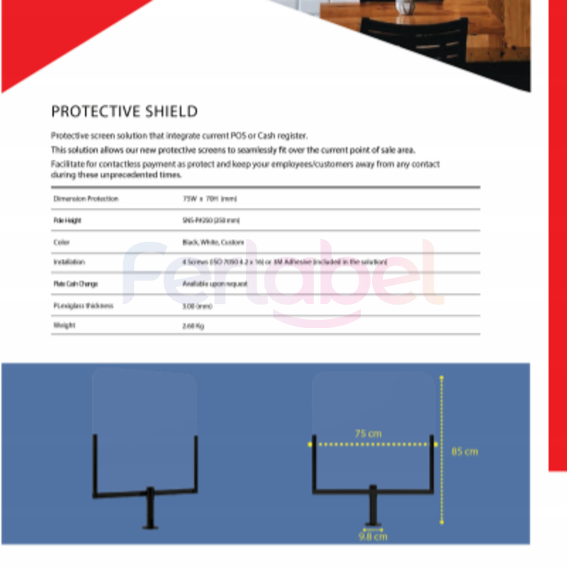 pannello protettivo in plexyglass sn systems, con stand da tavolo - misure 85 x 75 cm