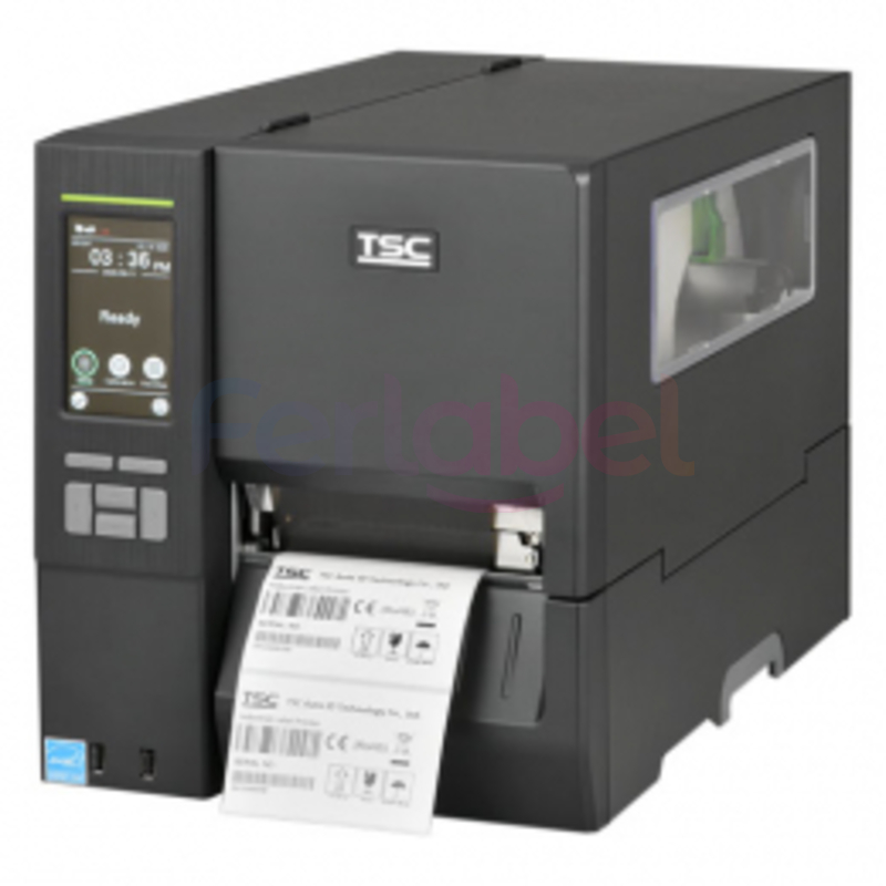 stampante tsc mh241p, trasferimento termico, 203dpi, riavvolgitore, display, rtc, usb, rs232, lan