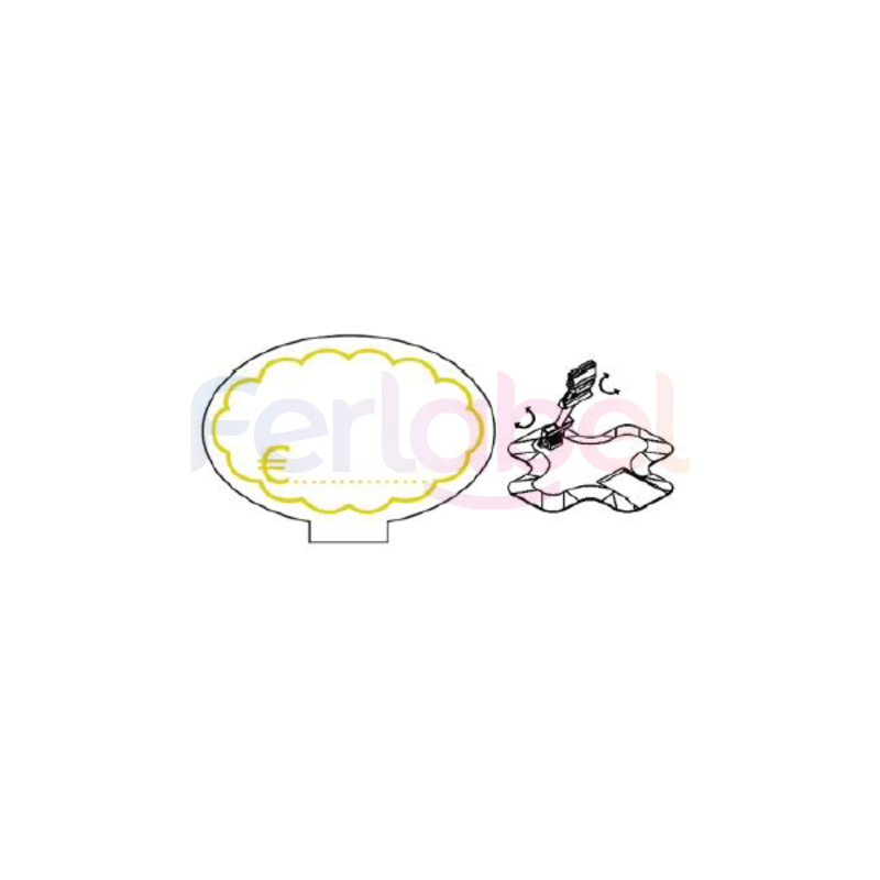 segnaprezzo 9x6 cancellabile serie pasticceria in pvc spessore 0,7 mm + basi a quadrifoglio easta 50 mm con clip (25 pz)