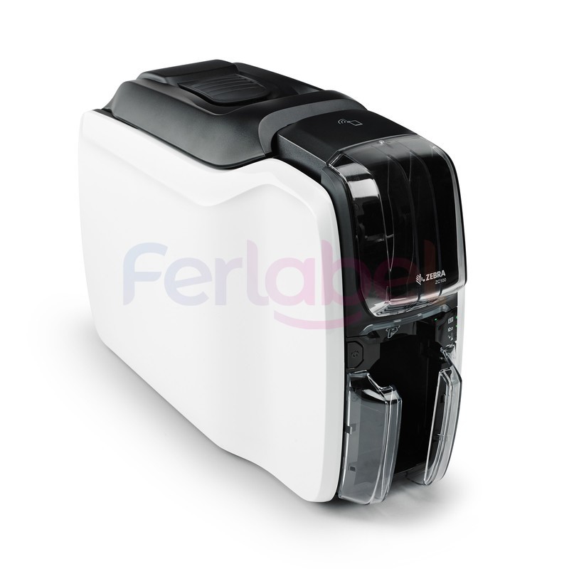 kit stampante card zebra zc100 single  side, trasferimento termico, 300dpi, usb, bundle cardstudio, 200 card e ribbon
