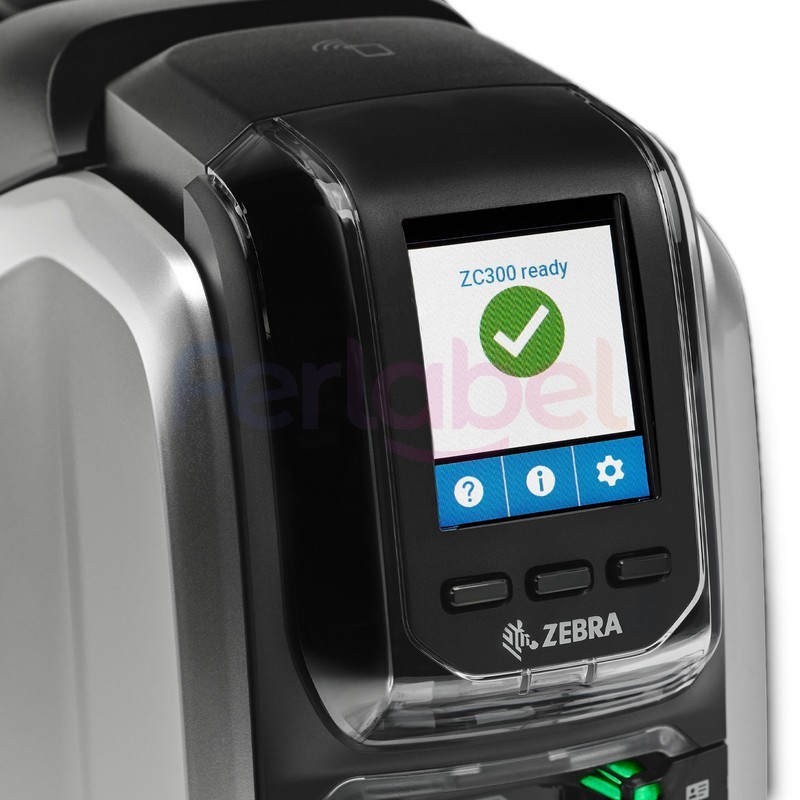 kit stampante card zebra zc300 single  side, trasferimento termico, 300dpi, usb, lan, bundle cardstudio, 200 card e ribbon