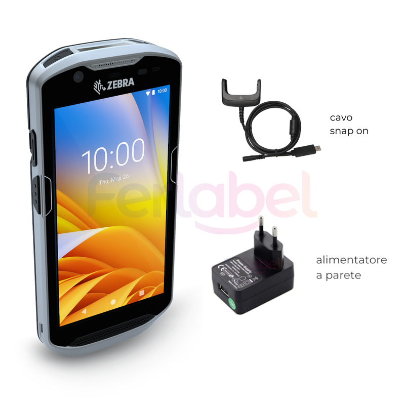 kit - terminale portatile zebra tc52, 2d area imager, bt, wifi, nfc, gms, android - kit comprensivo di cavo snap on e alimentatore