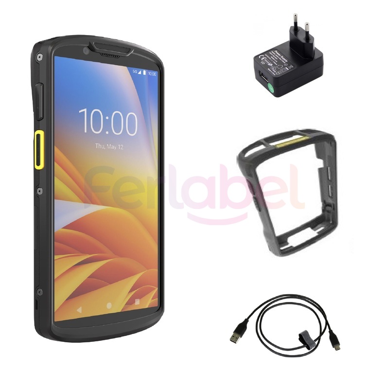 kit terminale zebra tc53, 2d, bt, wifi, nfc, warm-swap, ptt, gms, android - kit comprensivo di cavo usb type c, alimentatore e rugged boot