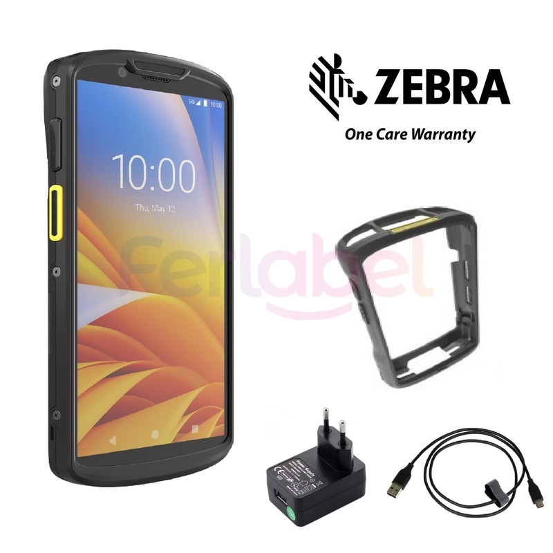 kit terminale zebra tc53, 2d, bt, wifi, nfc, warm-swap, ptt, gms, android - kit comprensivo di cavo usb type c, alimentatore, rugged boot e zebra onecare