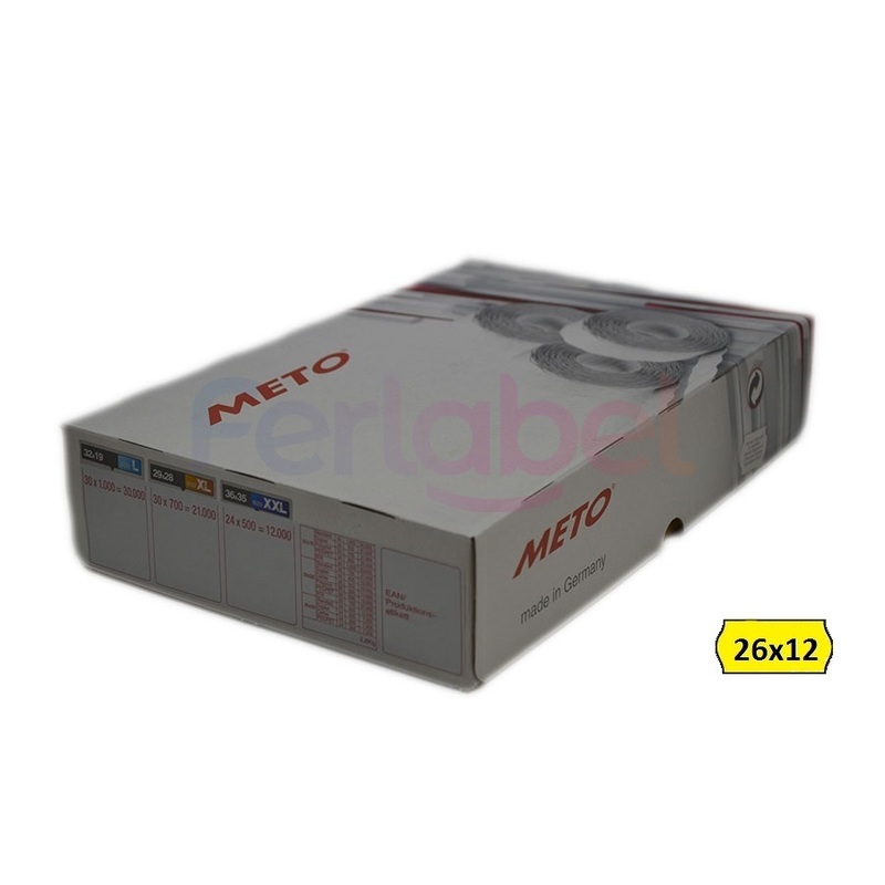 rotolo etichette meto 26x12 fluorescente giallo adesivo permanente (1500et/rt) conf 36