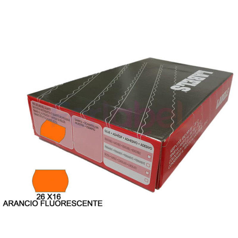 rotolo etichette per prezzatrice 26x16 onda fluorescente arancio adesivo permanente (1000et/rt) conf. da 36 rot