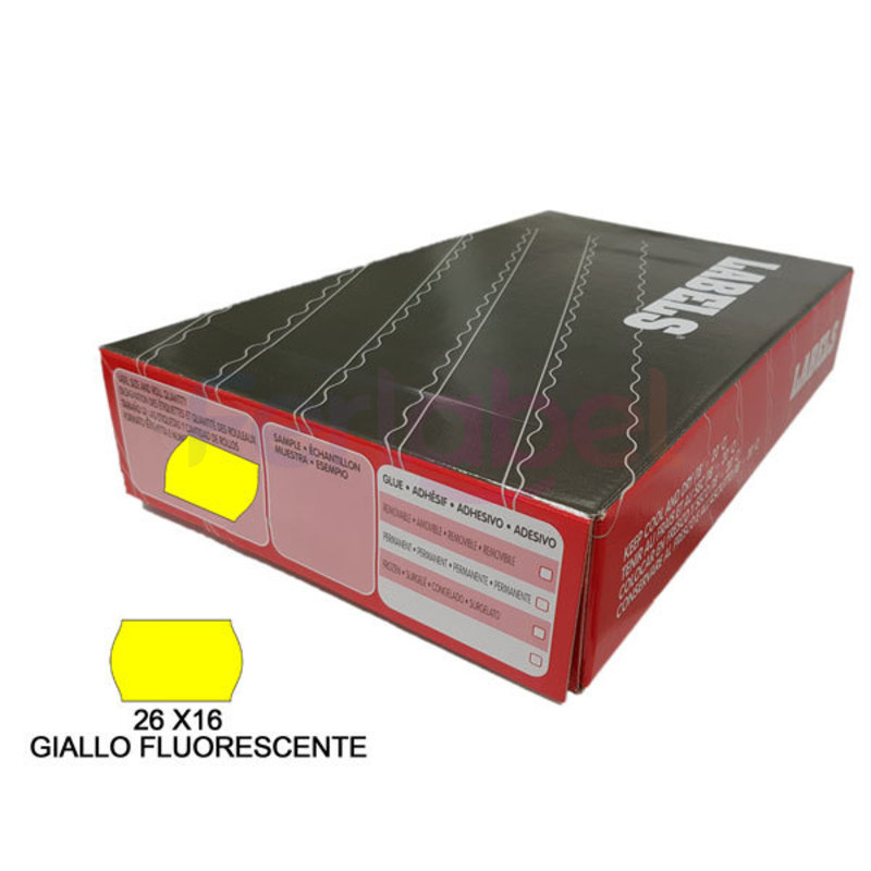 rotolo etichette per prezzatrice 26x16 onda fluorescente giallo adesivo permanente (1000et/rt) conf. 36 pz
