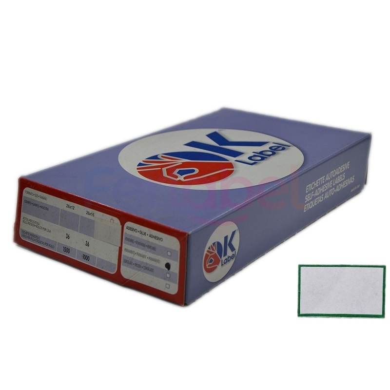 rotolo etichette per prezzatrice 37x19 bianca con cornice verde (600et/rt) adesivo permanente (conf. 24 rotoli)