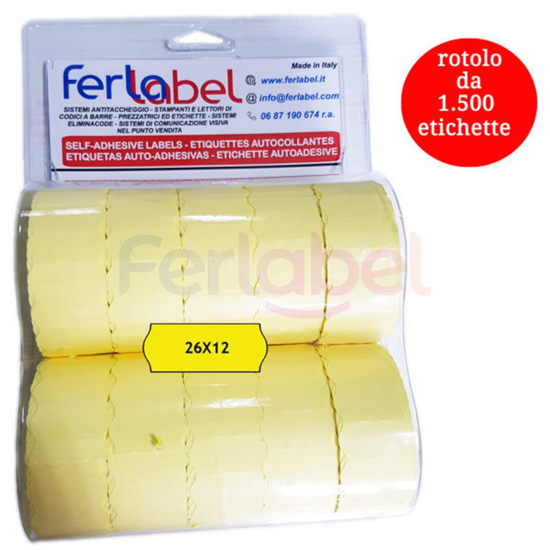 blister rotolo etichette per prezzatrice 26x12 fluorescente giallo adesivo permanente (10 rotoli)