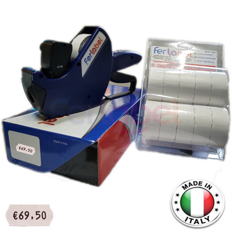 kit prezzatrice 6 caratteri +  10 rotoli etichette bianche
