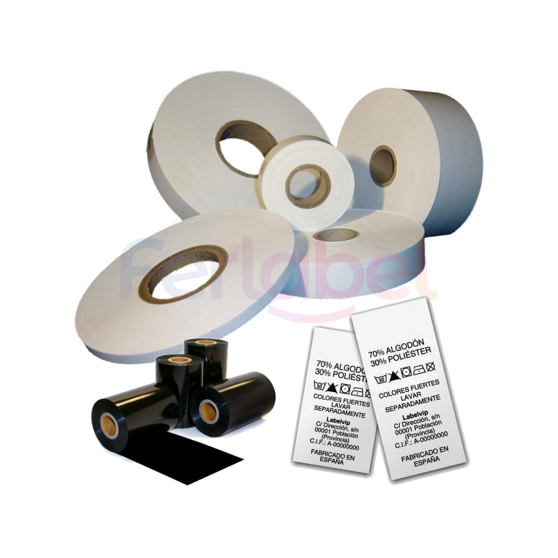 kit etichette tessuto per stampanti termiche - tnt 40mm + ribbon tessile per desktop