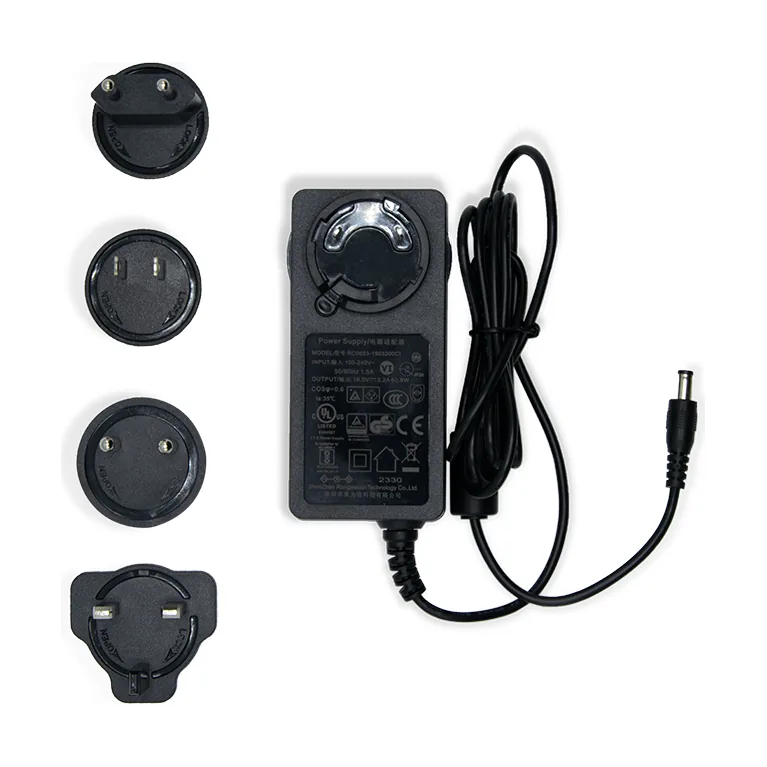 Alimentatore Newland 19 V 3,2 A con spine EU/UK/US/IN per basi e caricabatterie di BS80, N7, MT67, MT93, MT95, WD1, WD2 e WD4 (AD60-D-M) - vista alimentatore con le quattro spine