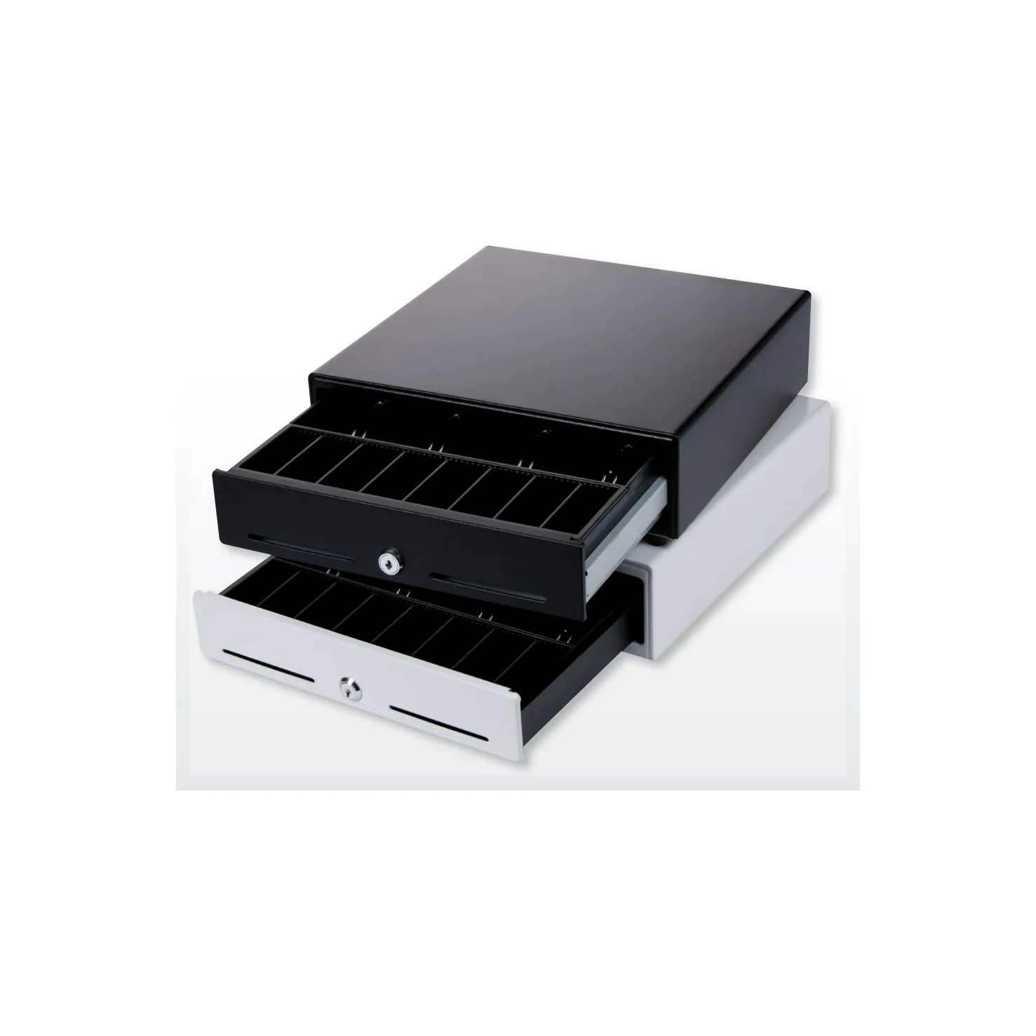 Cassetto per registratore di cassa Metapace K-2 - vista tre quarti, cassetti aperti