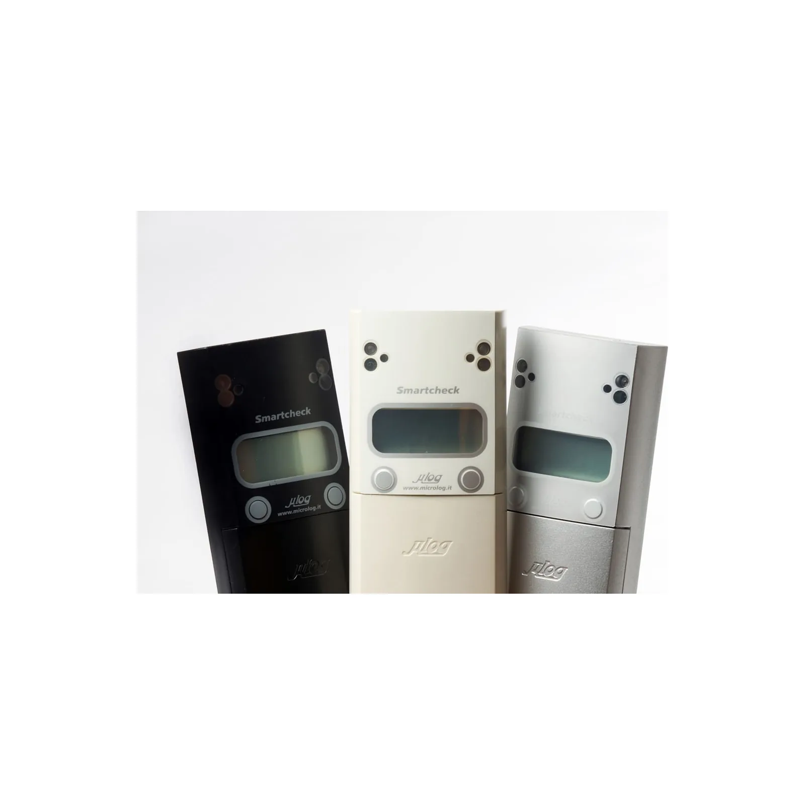 Contapersone WiFi Bidirezionale TX-RX 6 m - Interfaccia Radio NWE - Kit Completo per Raccolta e Trasmissione Dati - vista tre unita' affiancate, nera, avorio e grigia