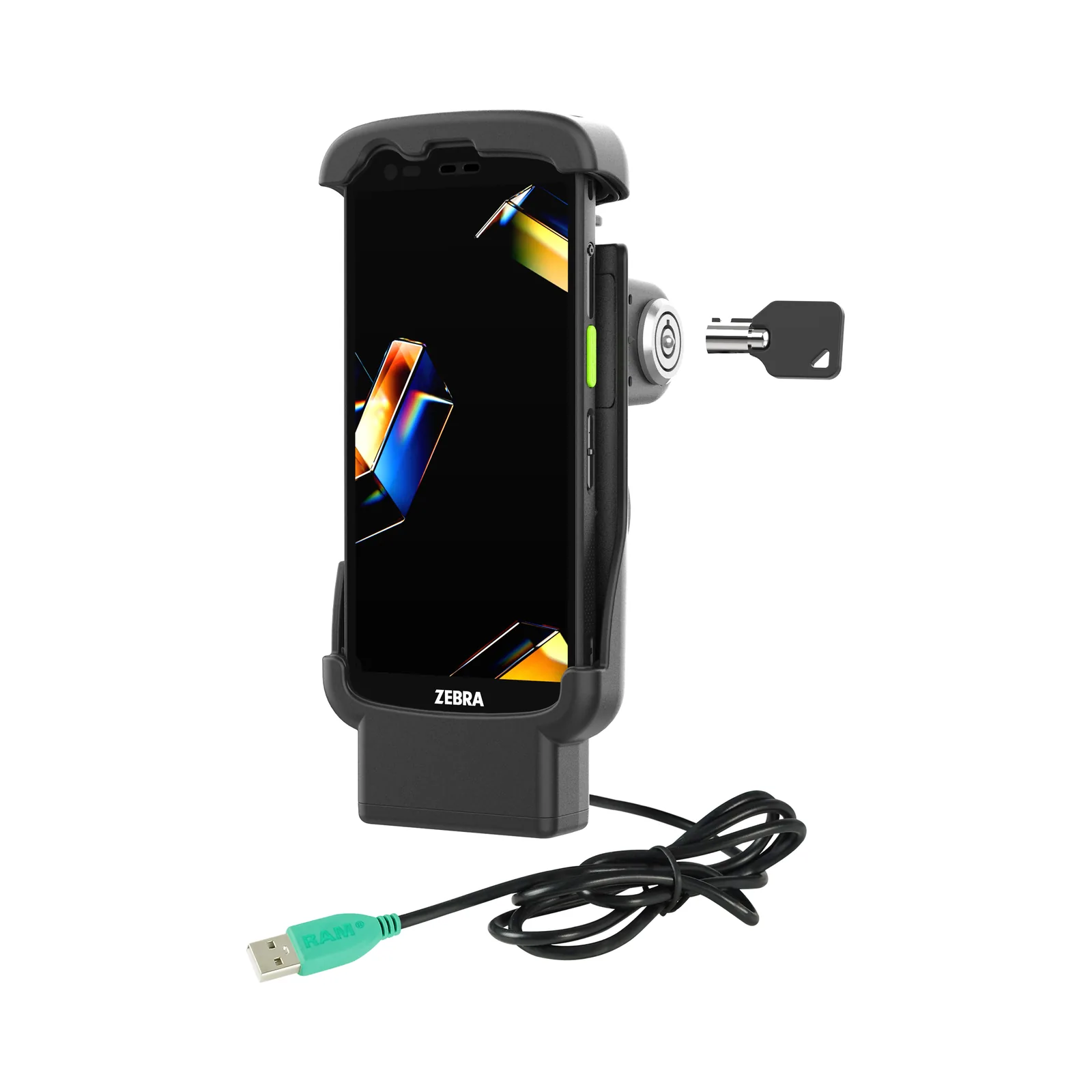 Dock di Ricarica RAM Mounts con serratura a chiave, per dispositivo senza guscio protettivo per Zebra TC201 & TC22/TC27 (RAM-HOL-ZE24PL-1U)