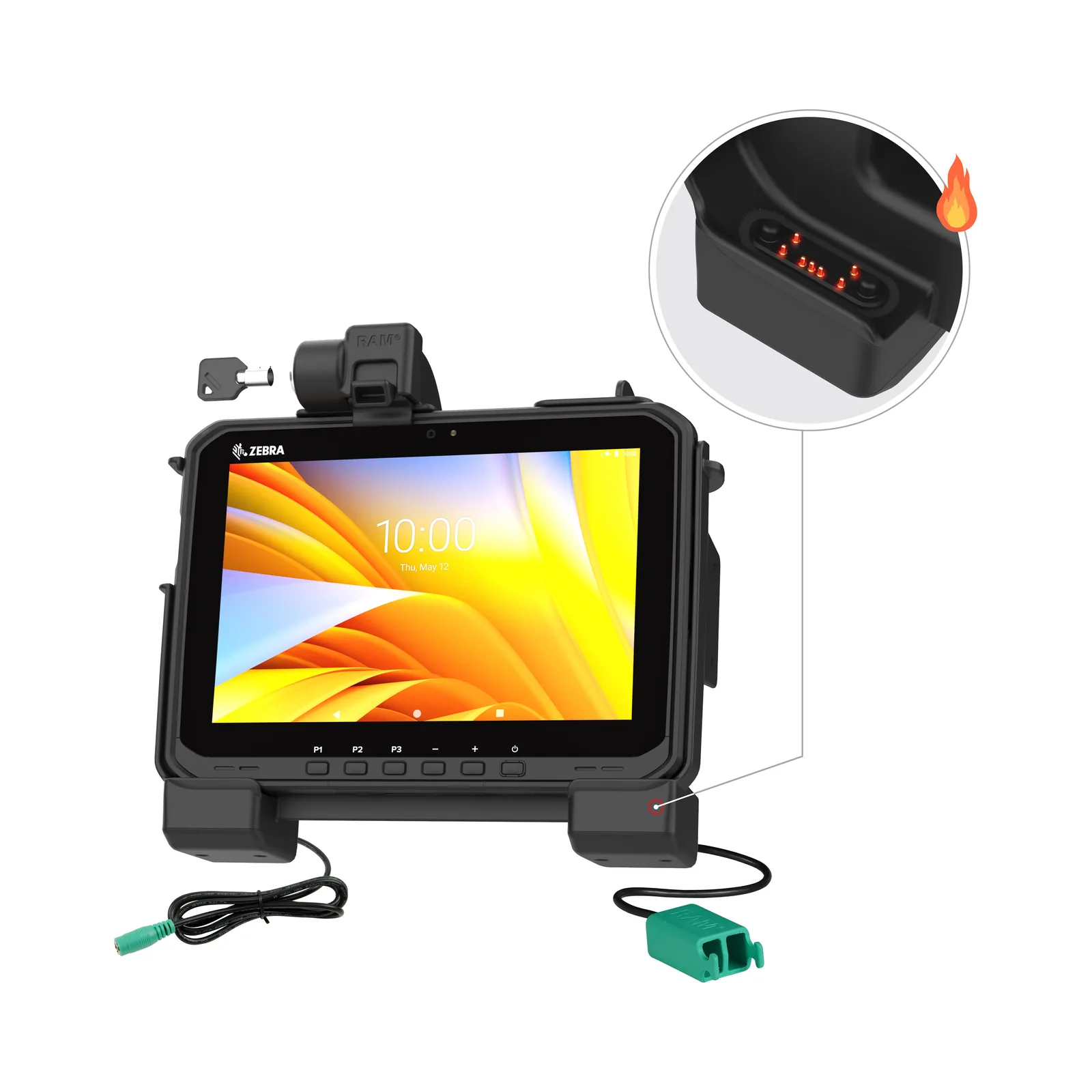 Dock RAM Mounts con ricarica e due porte USB, con serratura a chiave per Zebra ET6x (RAM-HOL-ZE25PD2HLU)