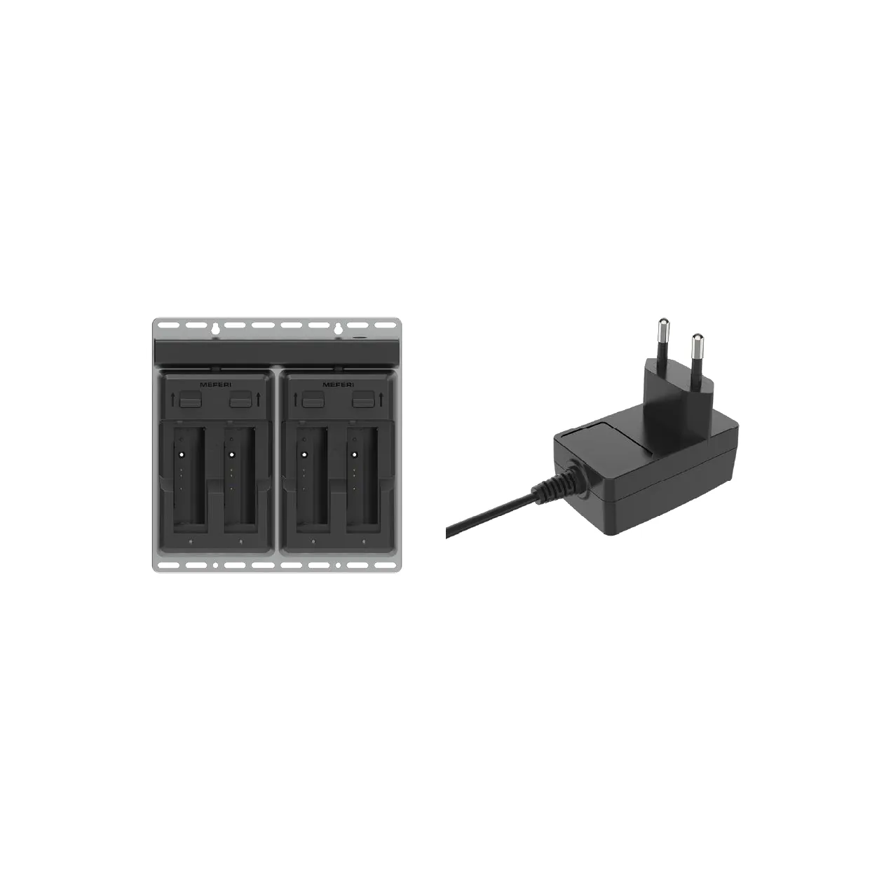 Kit caricabatterie a 4 posti con alimentatore europeo Meferi per ME10 (ME10-4SBATCKIT-EU-01) - vista prodotto