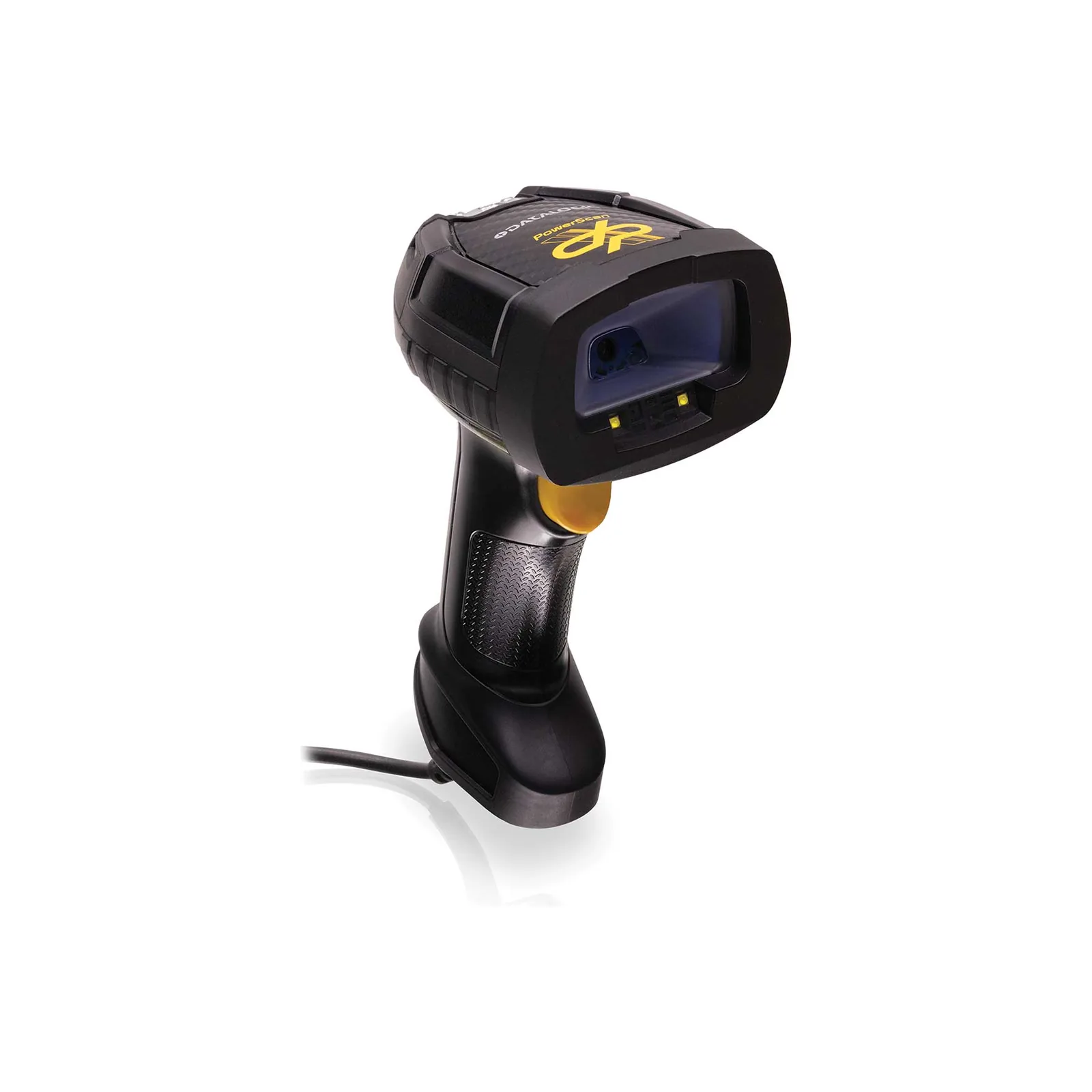 Lettore Datalogic PowerScan PD9630 DPX - vista tre quarti da destra, in piedi, con il cavo
