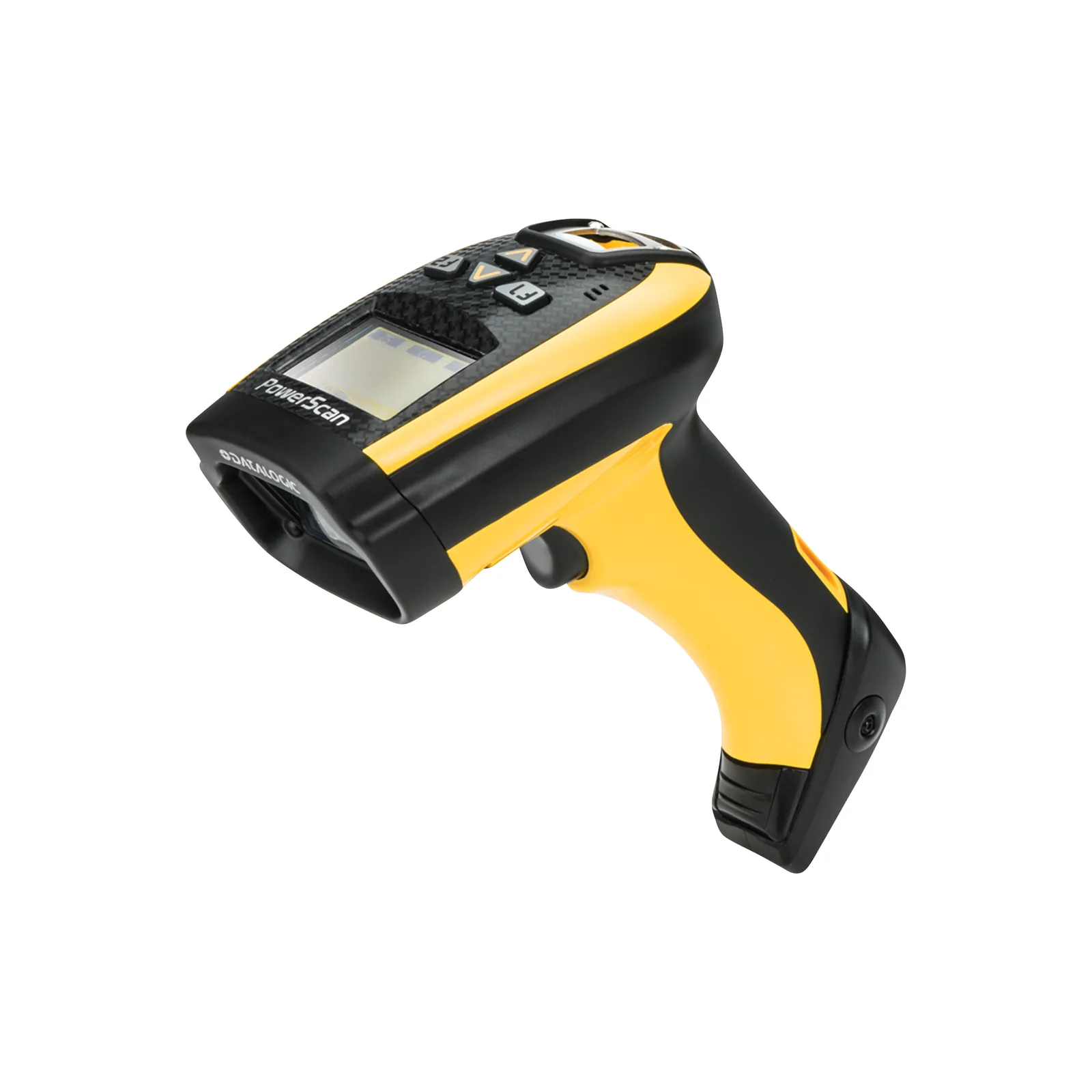 Lettore Datalogic PowerScan PM9500 - vista tre quarti da sinistra, lettore da solo, versione con display e 4 tasti