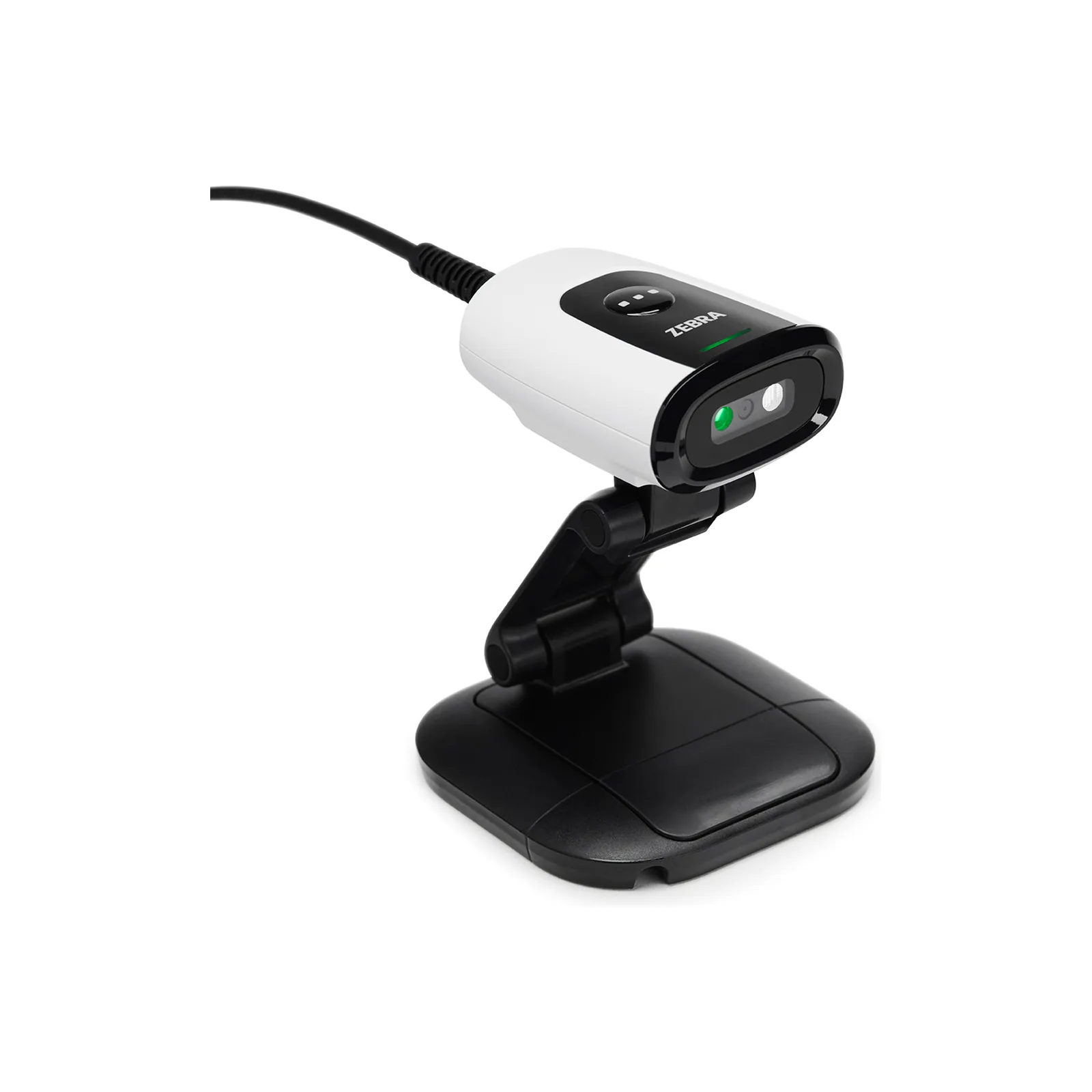 Lettore Zebra DS55 - vista lato destro, bianco (for Labs), su supporto da banco