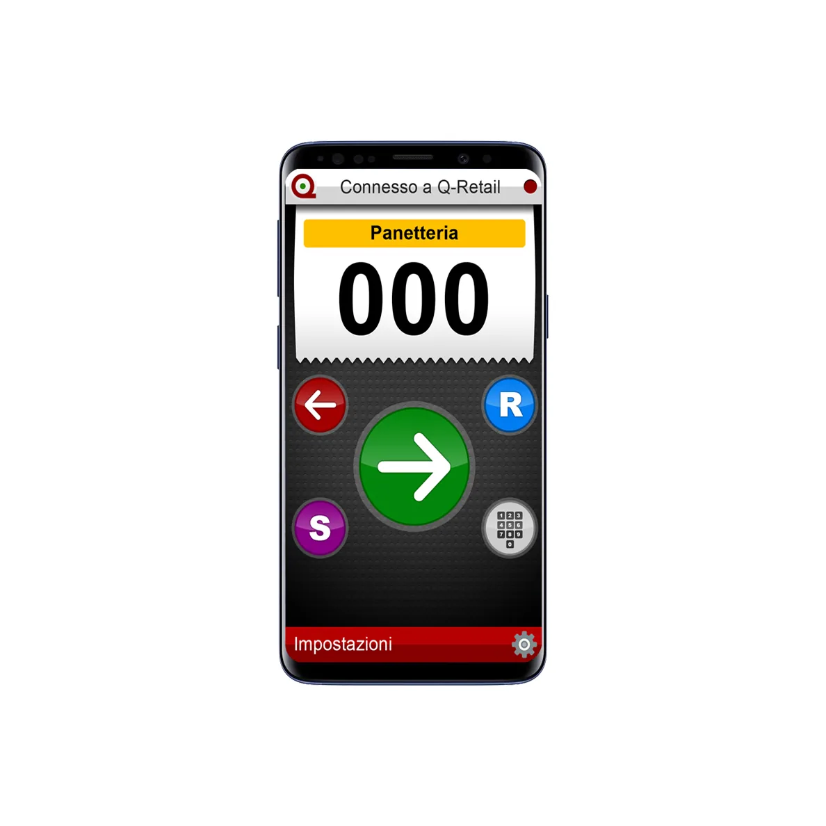 Licenza Software Eliminacode per gestione chiamate da smartphone - vista illustrazione app Q-Retail, NON una foto prodotto