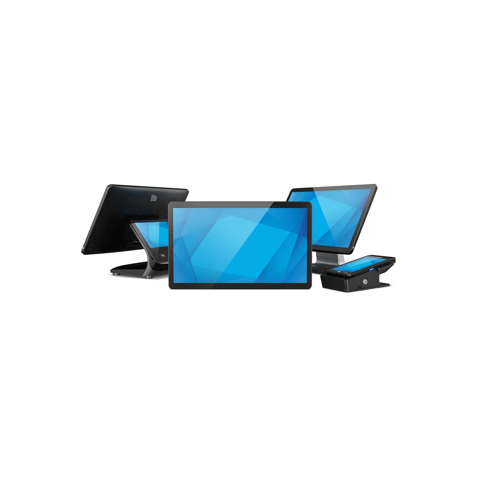 Monitor Touch Elo 04L - vista fronte/retro (gruppo con accessori POS)