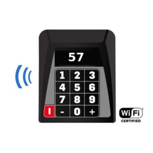 Tastiera WiFi eliminacode Q-Retail QS-WPADX con display OLED che mostra il numero di turno e tastierino numerico