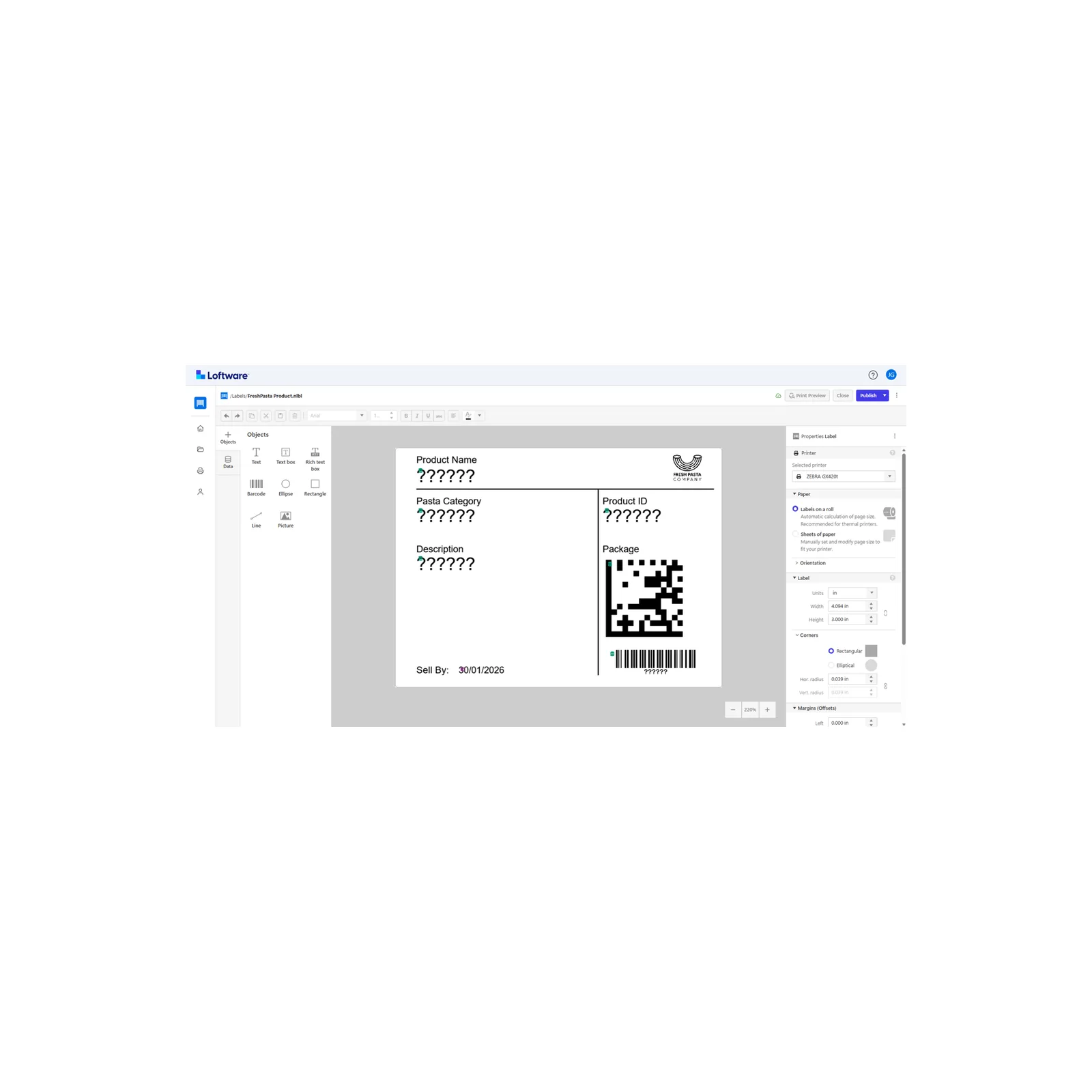 Software Loftware NiceLabel per disegnare e stampare etichette - vista prodotto