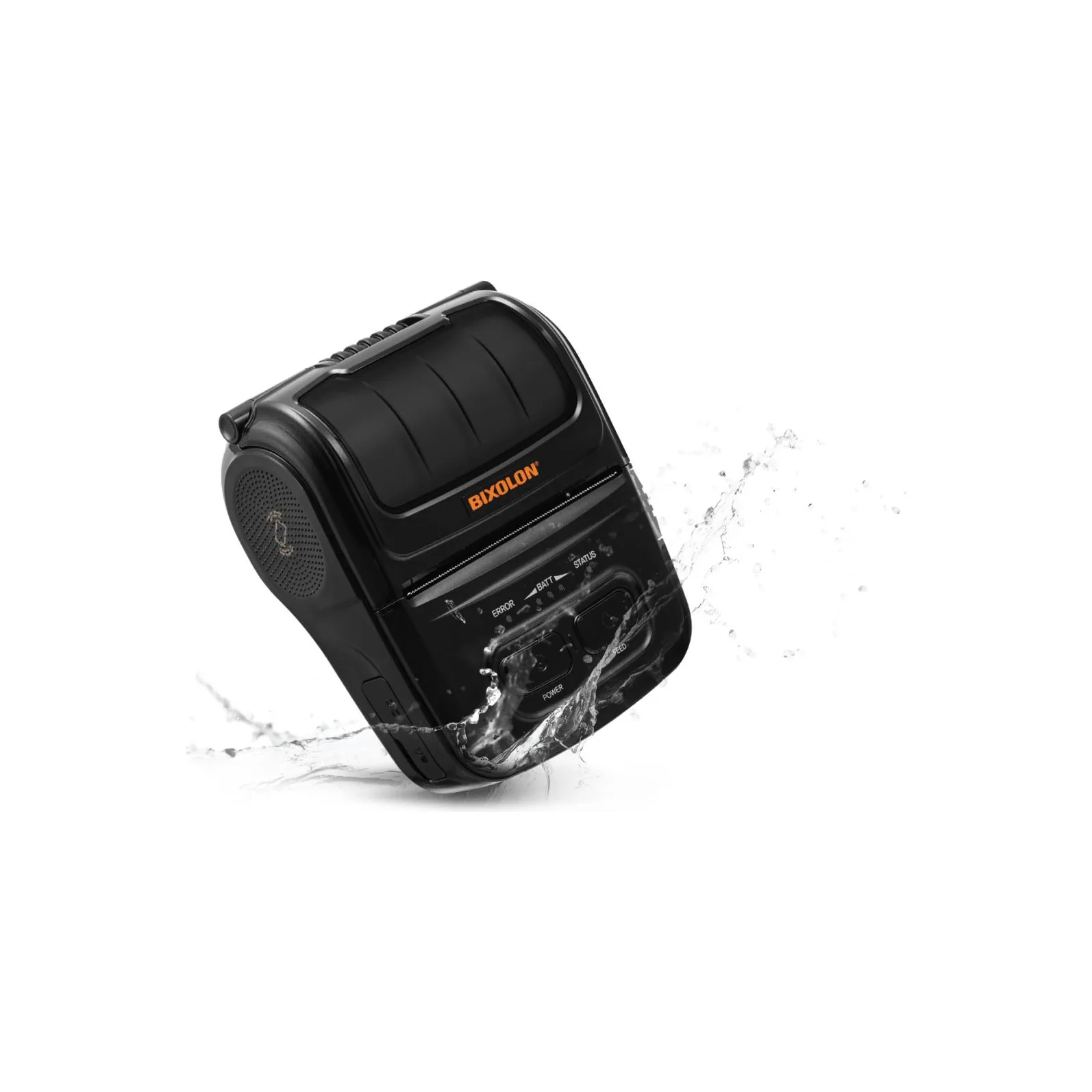 Stampante BIXOLON SPP-L310 - vista tre quarti sotto spruzzi d'acqua (IP54)
