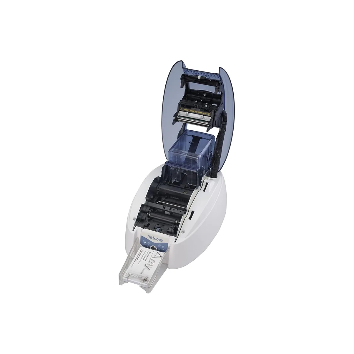 Stampante Evolis Tattoo2 RW - aperta con il caricatore