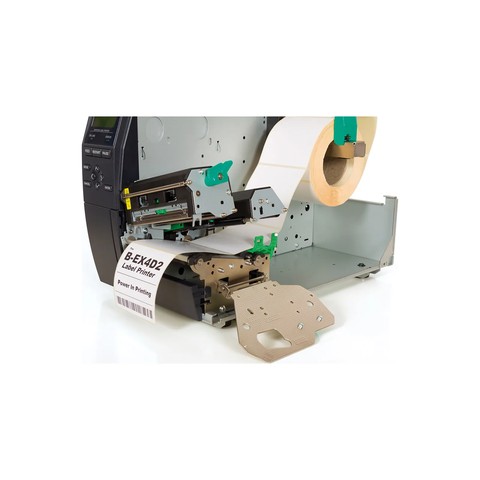 Stampante Toshiba B-EX4D2 - vista aperta (coperchio sollevato, rotolo in vista)