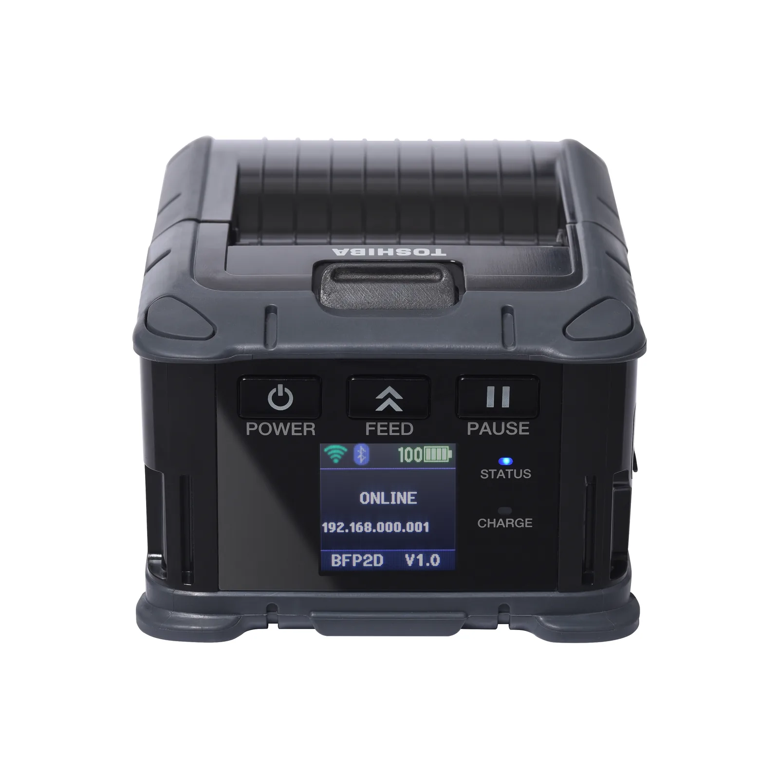 Stampante portatile Toshiba B-FP2D con Bluetooth e WLAN, vista frontale