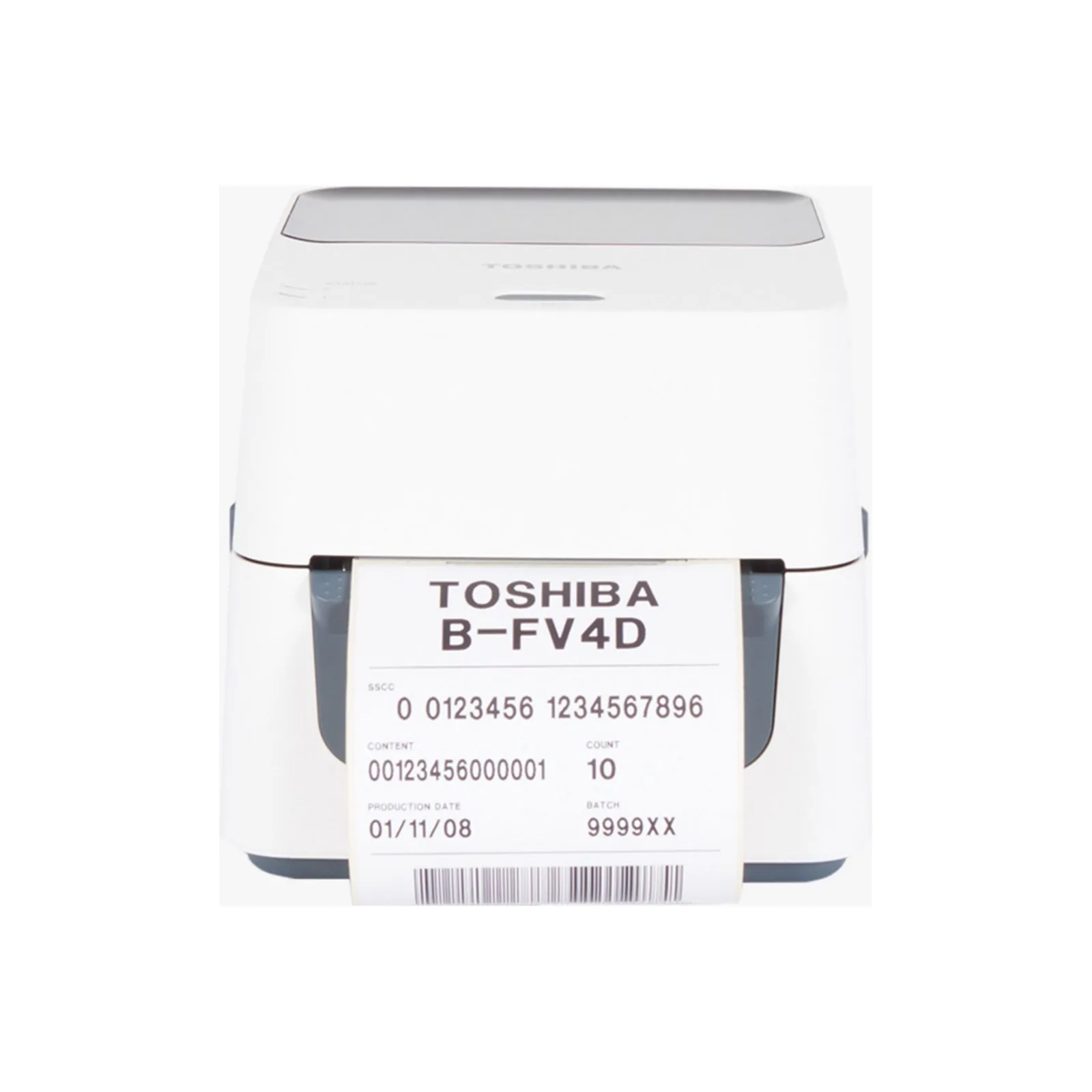 Stampante Toshiba B-FV4D - vista fronte con etichetta