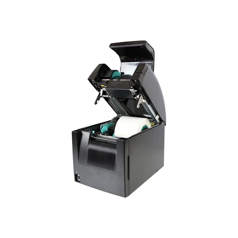 Stampante Toshiba BA420T - vista aperta (coperchio ribaltato, rotolo in vista)