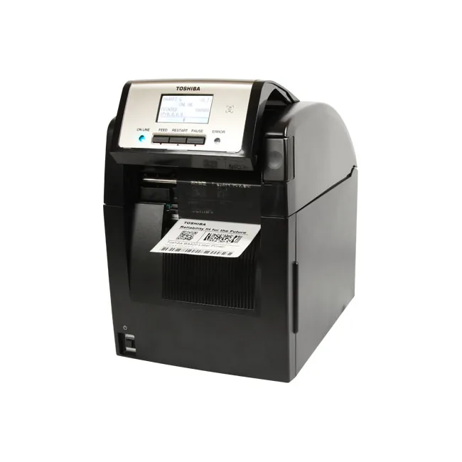 Stampante Toshiba BA420T - vista gruppo testina sollevato, etichetta in uscita