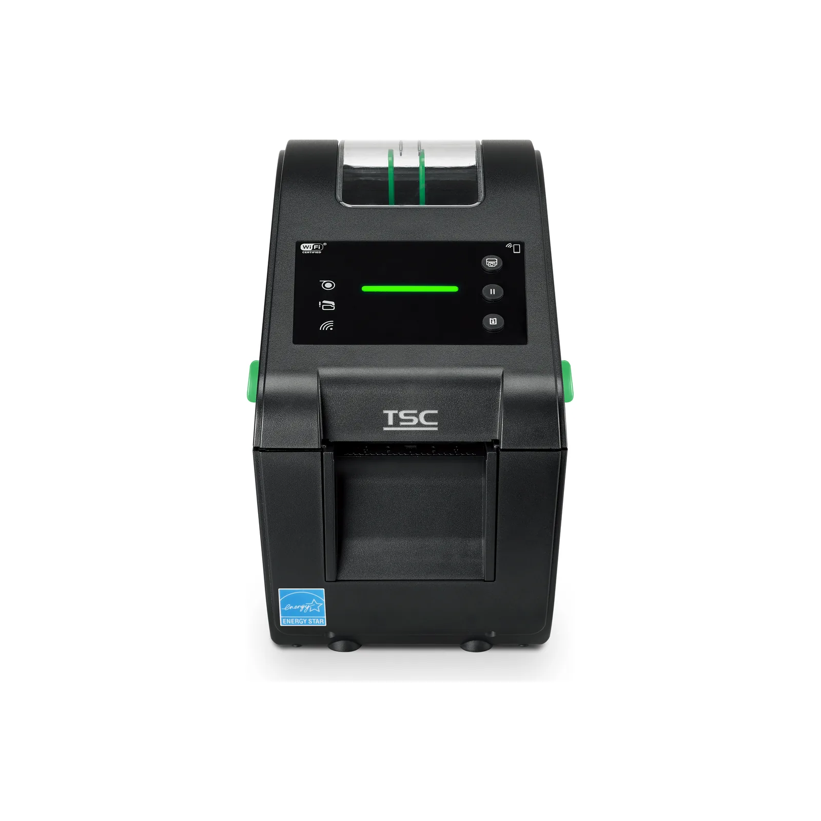 Stampante TSC DH220L - vista DH220L versione LED (nera) di fronte: finestra trasparente s