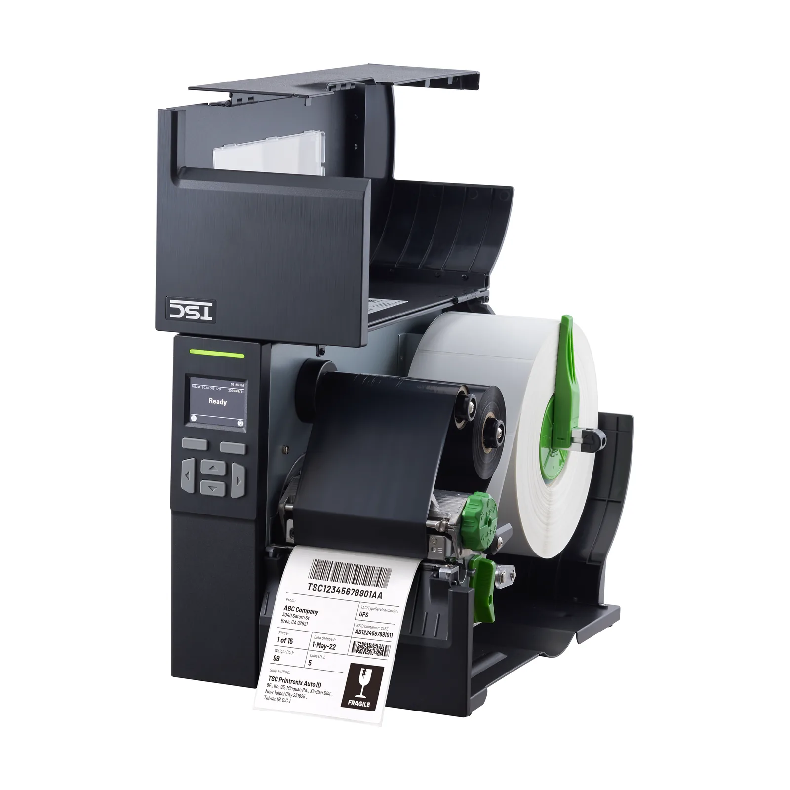 Stampante TSC MB241 - vista MB241 aperta con etichetta