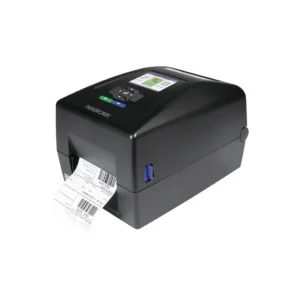 Stampante TSC Printronix T800 - vista T800 vista di tre quarti dall'alto, display a colori e tasti