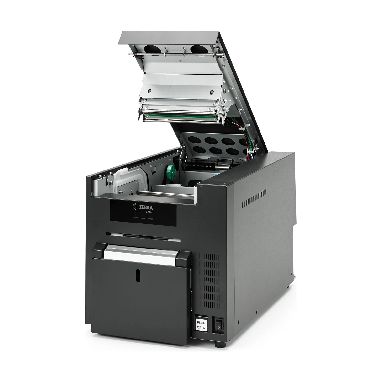 Stampante Zebra ZC10L - vista coperchio aperto