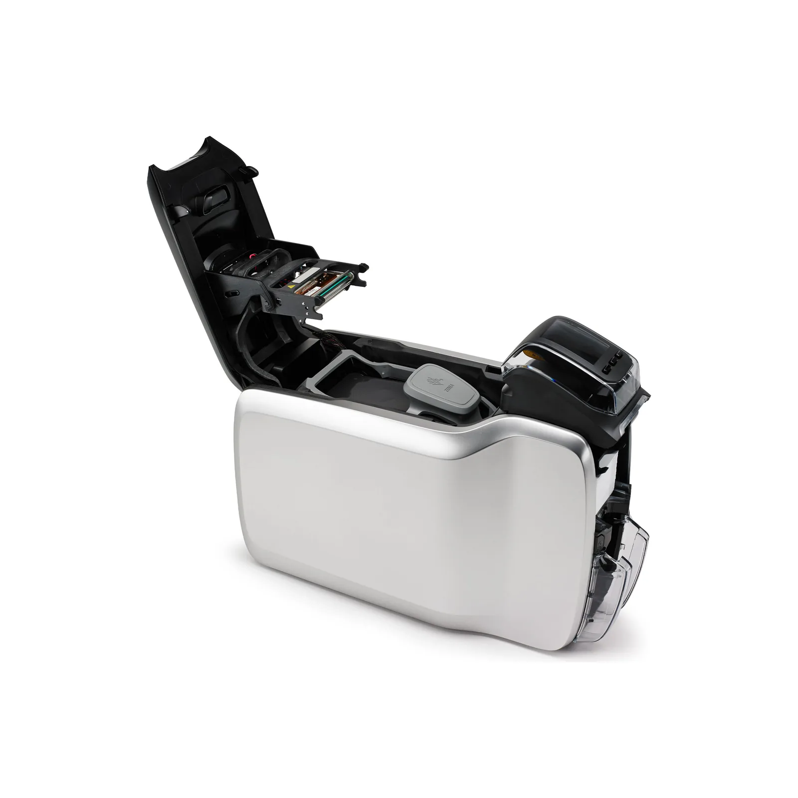 Stampante Zebra ZC300 - vista lato (con nastro/ribbon; aperto)