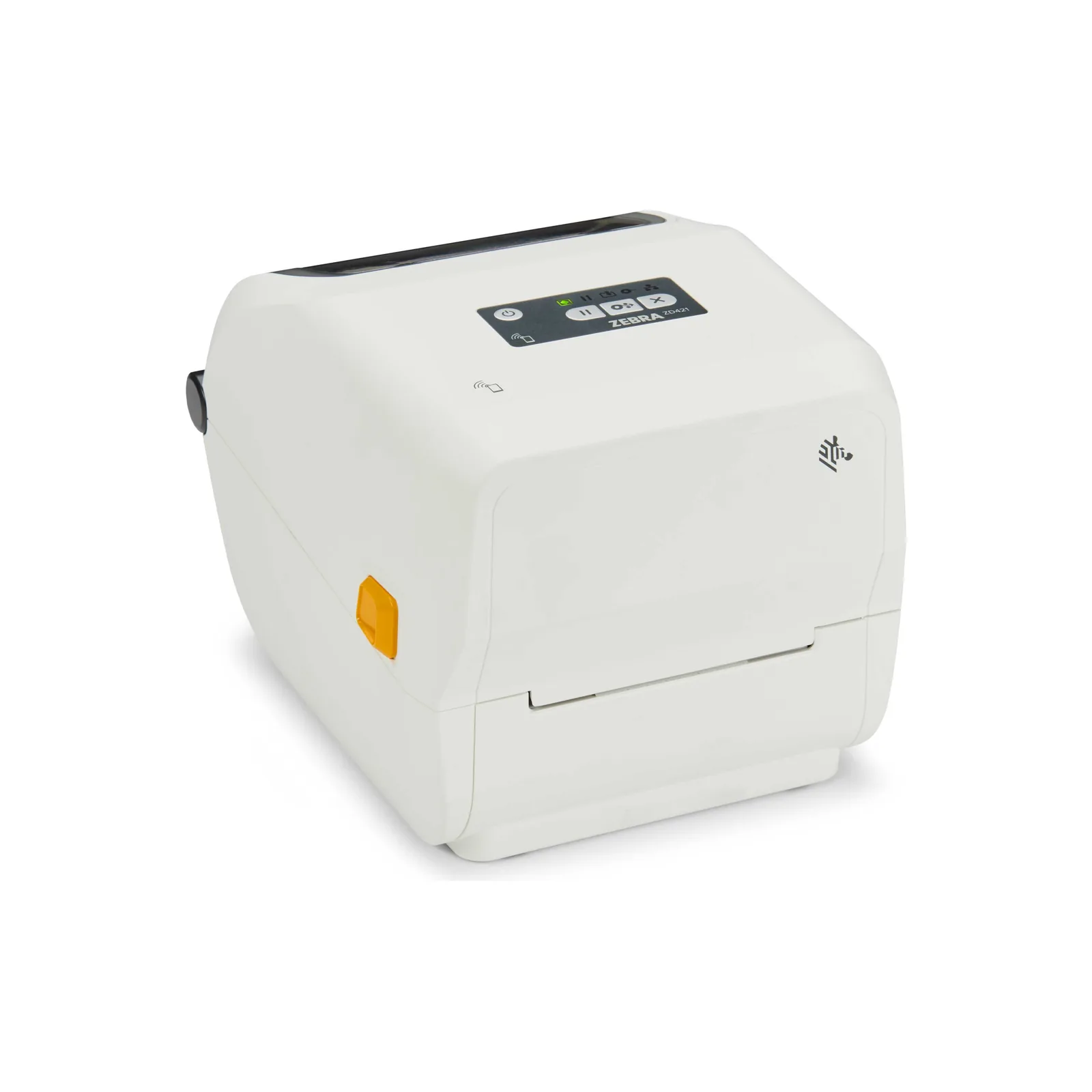 Stampante Zebra ZD421 Healthcare - vista fronte-destra (bianca)