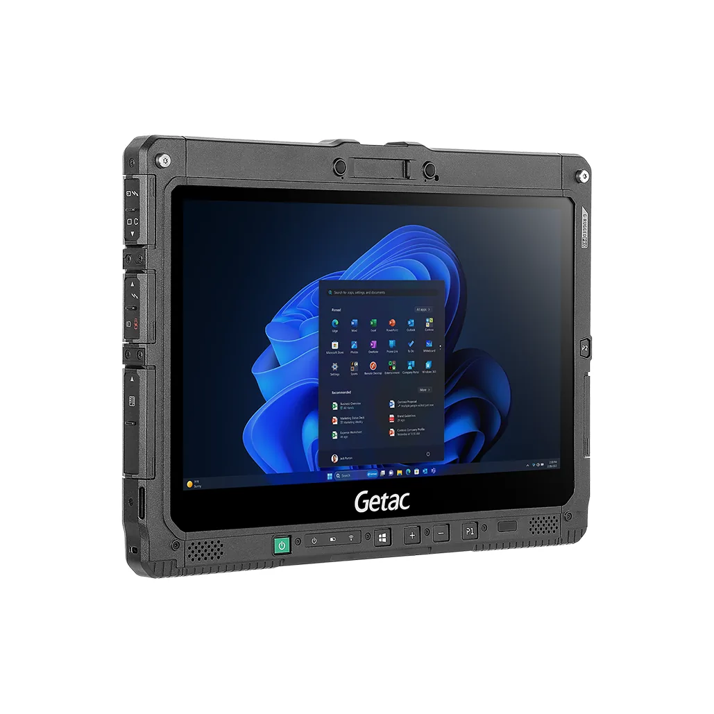 Tablet Getac K120 - vista tre quarti fronte-sinistra, schermo acceso